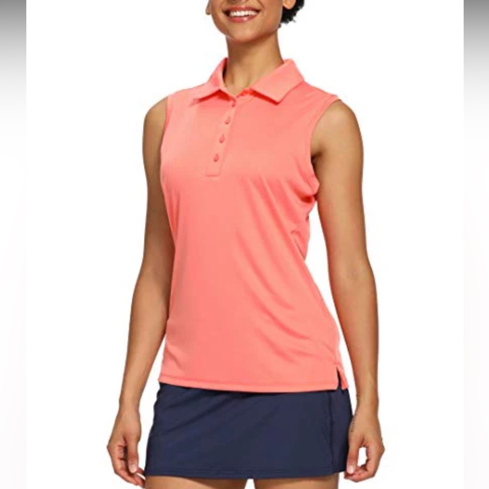 🔴 4/$15 CQC Sports Women’s XXL Coral Sleeveless Polo Athletic Tank Top in EUC